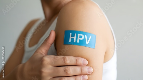 Person arm with HPV label medical health awareness