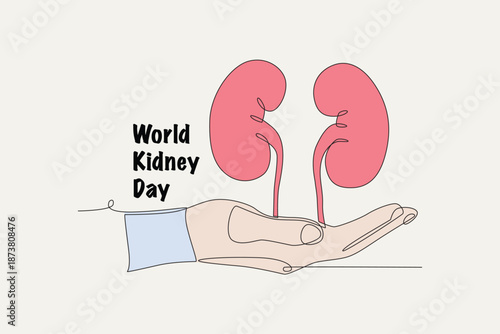 Colored World kidney day concept one-line drawing