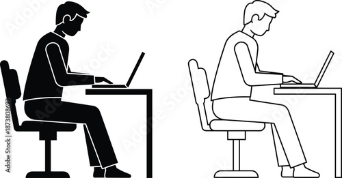 Comparison of correct and incorrect sitting posture while working on laptop at desk illustrating workplace ergonomics and healthy office habits