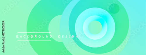 Abstract background features vibrant turquoise gradients, concentric circles, smooth transitions. Text reads background design. Minimalist, modern aesthetic.