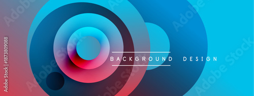 Abstract colorful circles create dynamic background. Gradient shades blend, forming modern design element. Visual impact strong.