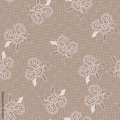 Vintage Taupe Floral Bouquet Pattern