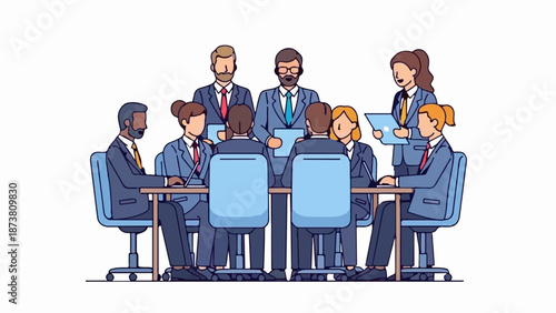 Diverse business team collaborating in a meeting room with modern technology