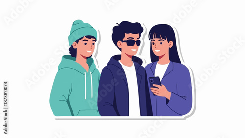 Diverse friends interacting, one holding a smartphone