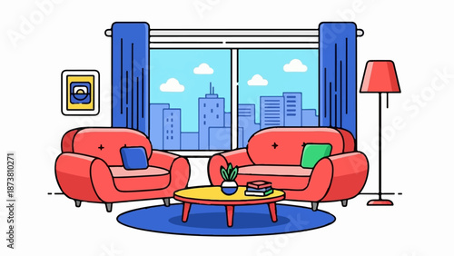 Cozy living room with city view