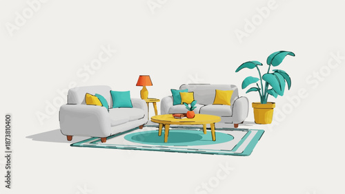 Cozy living room with two sofas, a coffee table, a lamp, and a plant