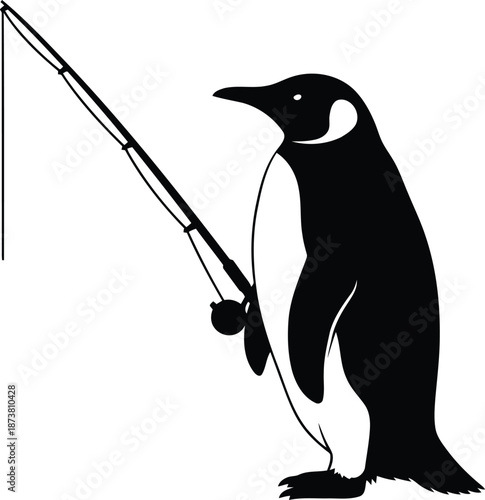 Playful Penguin Fishing Illustration