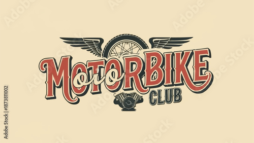 Motorbike Club Emblem with Wings and Wheel.