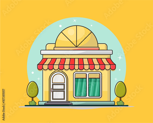 Flat design style of shop with simple and modern looks