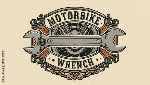 Motorbike Wrench Emblem Vintage Style.