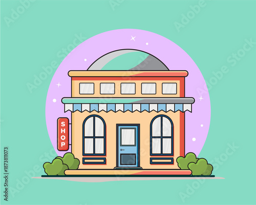 Flat design style of shop with simple and modern looks