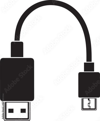 USB type A to Type C cable icon Silhouette vector black on a white background