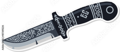 Decorative knife with intricate geometric and knotwork patterns on blade and handle