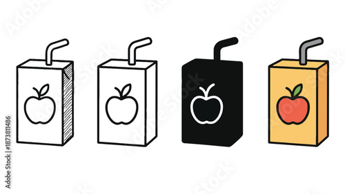 A colorful illustration of juice boxes with apple logos on them