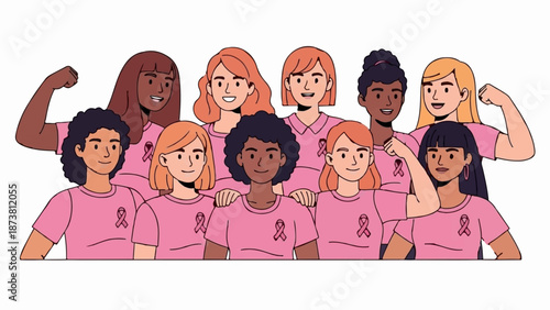 Diverse group of women in pink shirts united in strength