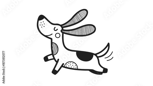 A playful cartoon dog running with a joyful expression on its face