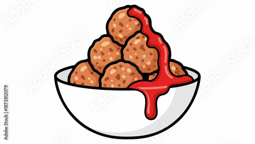 Delicious meatballs in a white bowl, topped with a vibrant red sauce