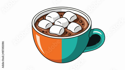 Delicious hot chocolate with marshmallows in a colorful mug