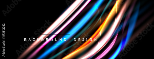 Abstract vibrant lines create dynamic background. Colors blend, forming modern design element. Brightness contrasts against dark space.