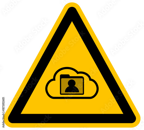 Señal de advertencia datos personales en la nube privacidad seguridad digital perfil de usuario almacenamiento de archivos confidenciales y protección de red ciberseguridad icono vector