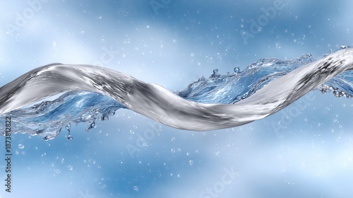 Spectacular water stream with suspension droplets and luminous highlights suitable for branding