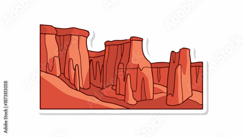 Cartoon-style depiction of layered sandstone canyons in warm, earthy tones