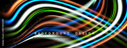 Abstract flowing lines create dynamic background. Bright colors blend, forming modern design element. Smooth curves suggest movement, energy.