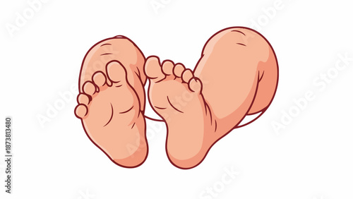 Close-up cartoon illustration of two bare human feet, with toes curled