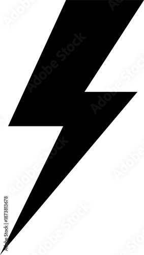 A large black lightning bolt icon on a white background for energy concepts with electricity and symbol and power and force and dynamic