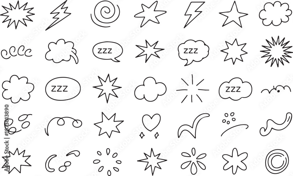 Fototapeta premium Hand Drawn Doodle Comic Elements and Decorative Shapes Pack
