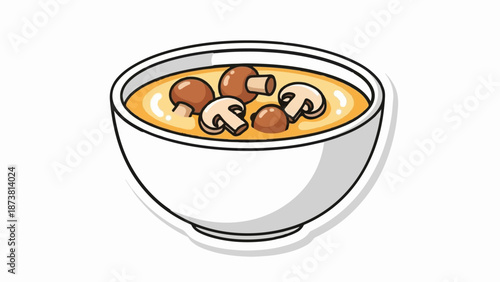 Creamy mushroom soup in a white bowl, a comforting meal illustration