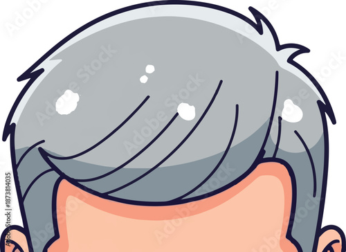 Close-up of a cartoon character's head with stylized gray hair