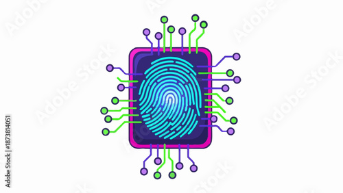 Digital fingerprint integrated into a microchip with colorful connections