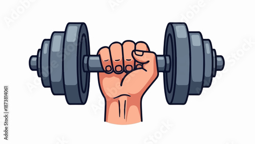 Close-up of a clenched fist holding a weighted barbell on a white background