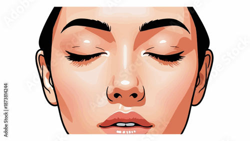 Close-up of a woman's face with closed eyes and subtle makeup