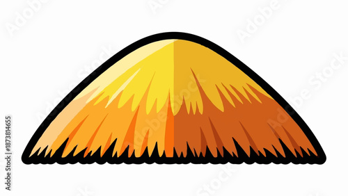 Conical straw hat, golden yellow to fiery orange, with fringed edges