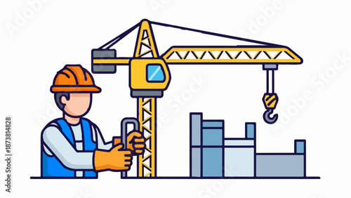 Construction worker with crane and building materials