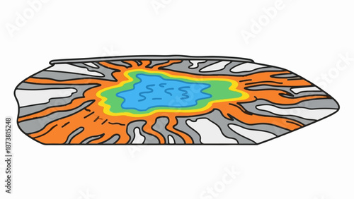 Colorful abstract organic shapes resembling a geological formation with a central pool