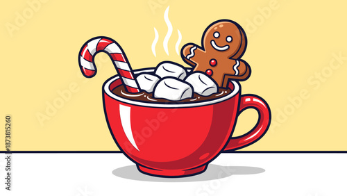 Cozy Christmas Cocoa: Marshmallows, Candy Cane, and Gingerbread Man