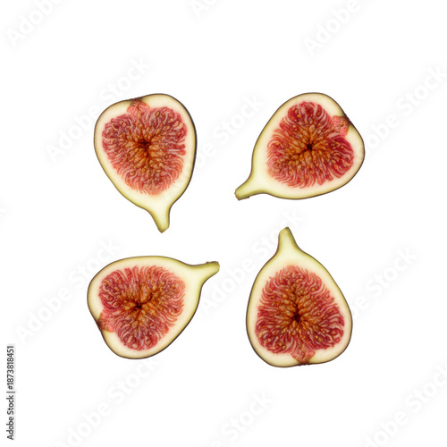 Four Sliced Ripe Figs Isolated on White Background