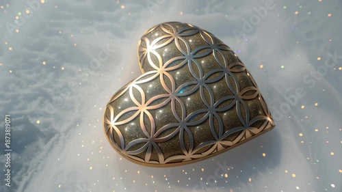 Heart Shaped Object with Intricate Sigil Design Symbolizes Love and Elegance on Valentine Day with Elegant Pattern and Sparkling Background