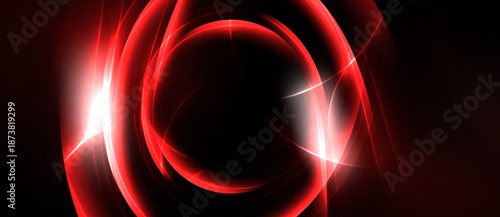 Abstract red energy swirls, bright light streaks, dark background. Dynamic composition creates futuristic feel.