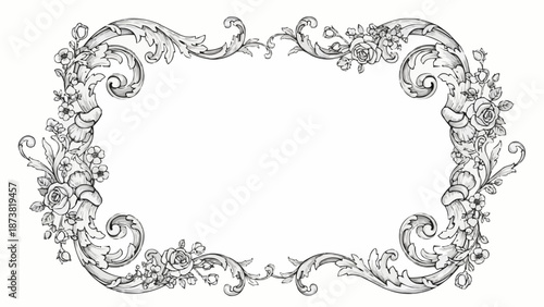 Ornate Baroque Floral Decorative Frame Illustration.