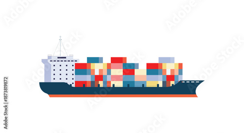 Cargo ship with containers. Delivery, shipping freight transportation. Global trade and logistic. Import, export isolated on white background.