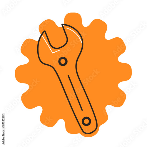 Wrench on an orange gear background symbolizing repair concept  