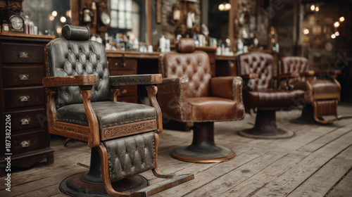 A row of vintage barber cha...