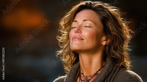a woman taking a deep breat...