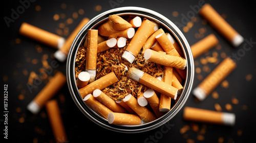 Ash tray top view filled wi...