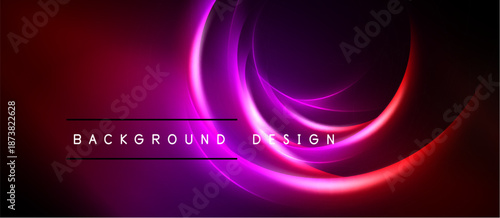 Abstract neon swirls, vibrant magenta, purple hues. Dark background creates dramatic visual impact. Text reads background design.