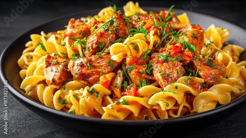 Chicken stroganoff with egg...